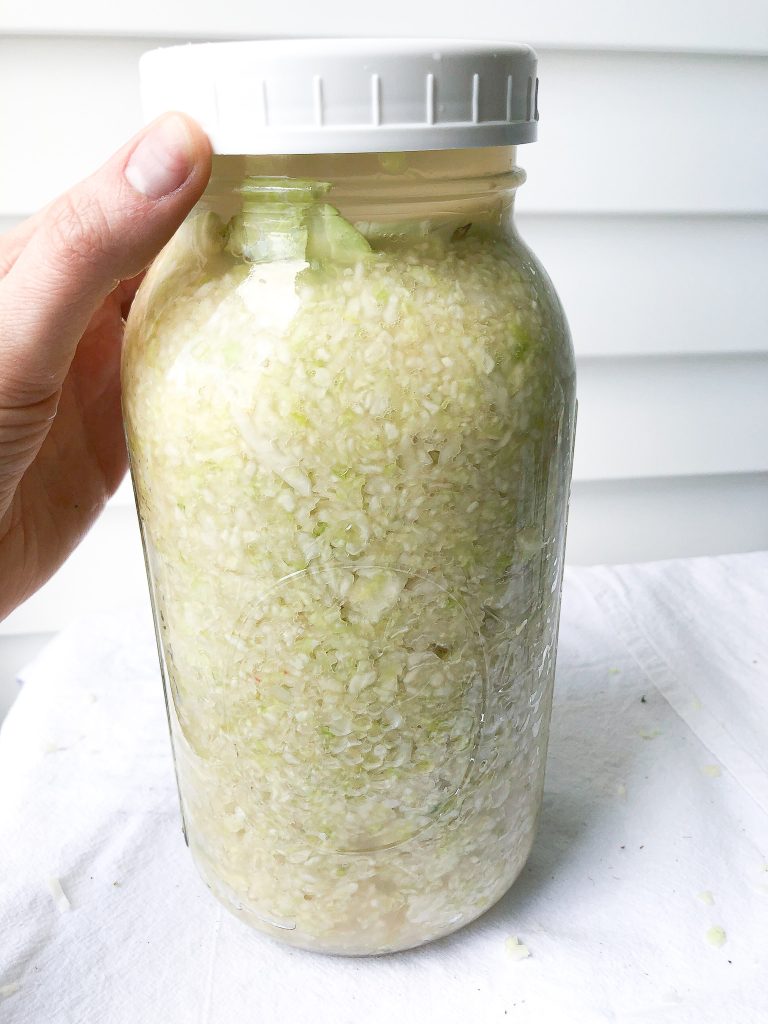 sauerkraut in jar ready to be fermented